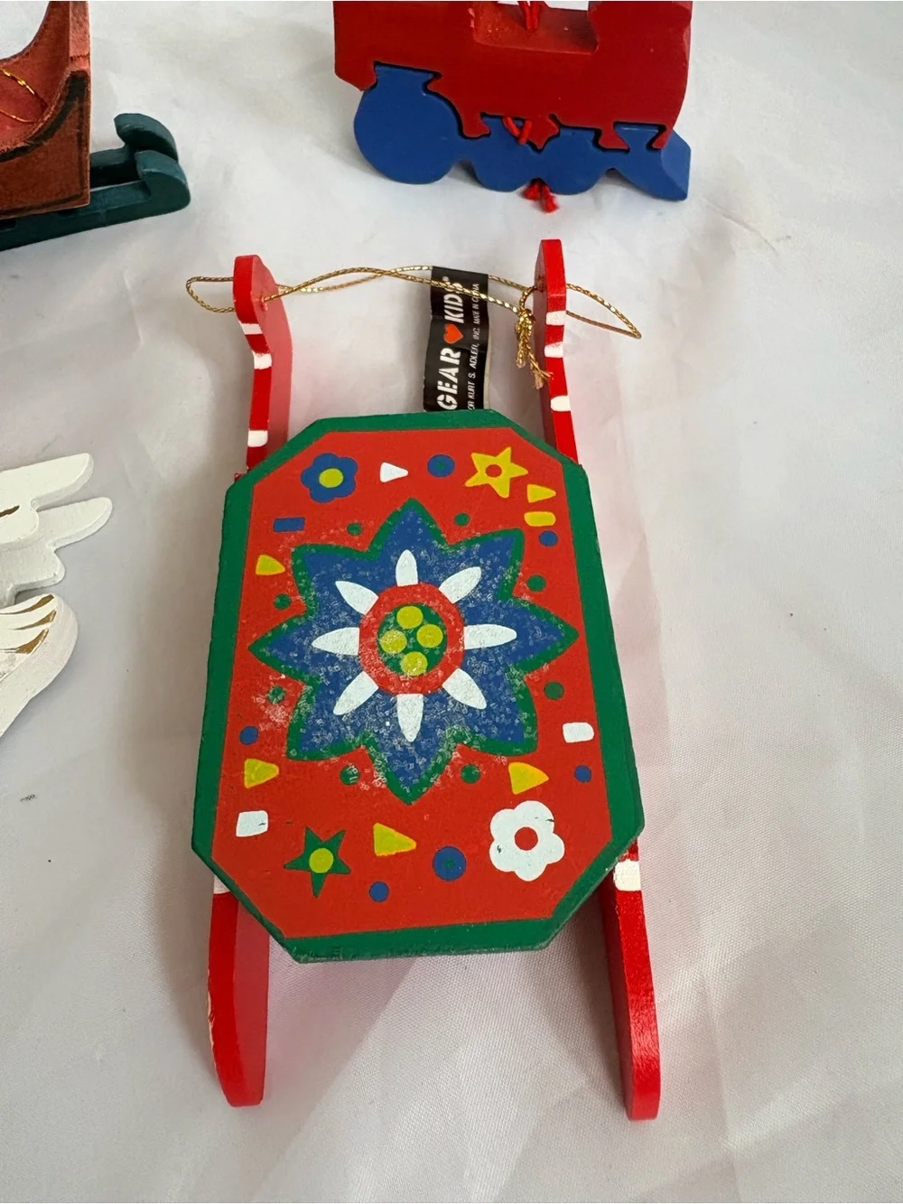 Wooden Red Decorative Kids Sled and Toys Set - Festive Holiday Play Décor